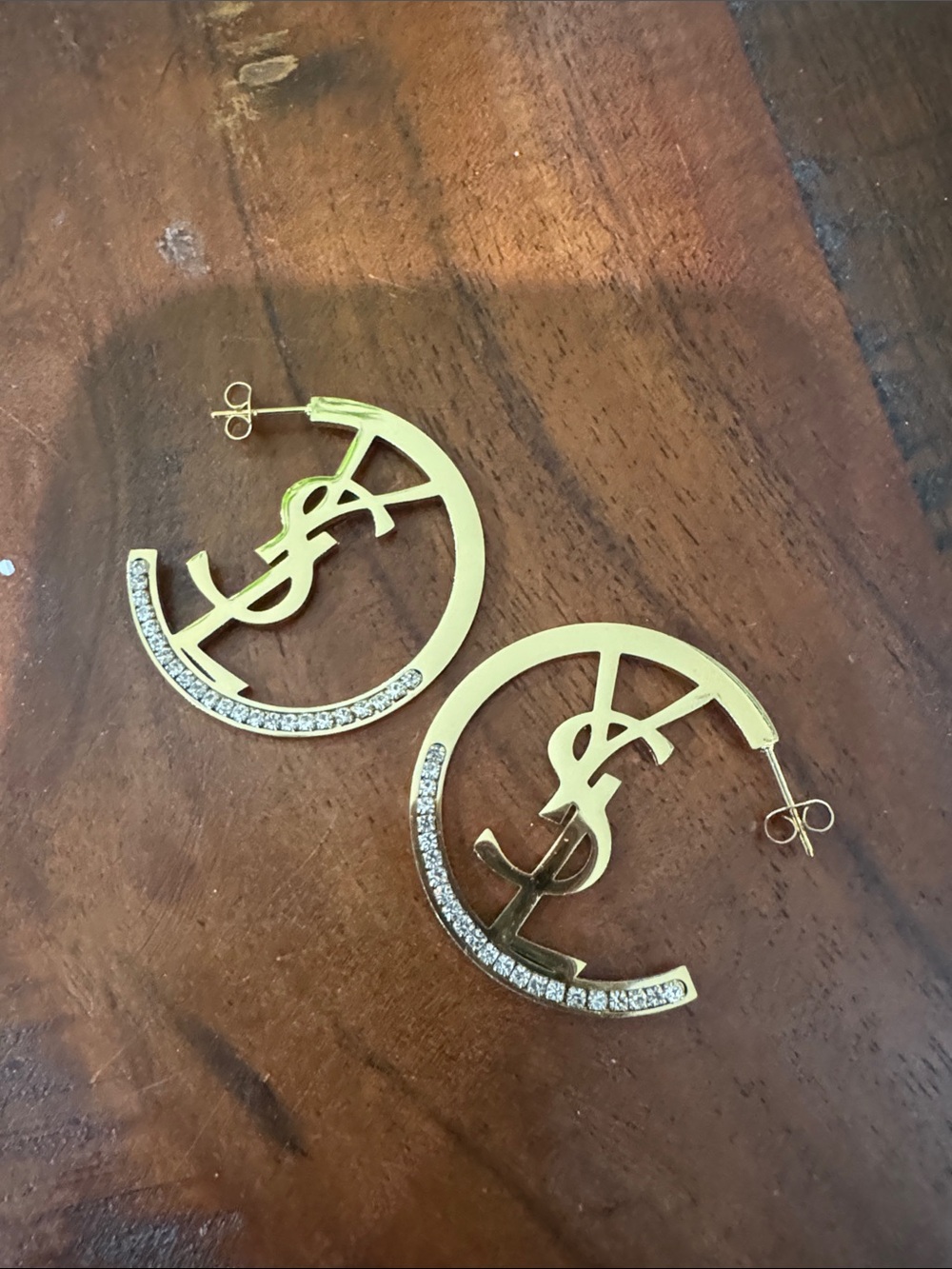 Yves Saint Laurent Gold Hoop Earrings with Crystal Accent